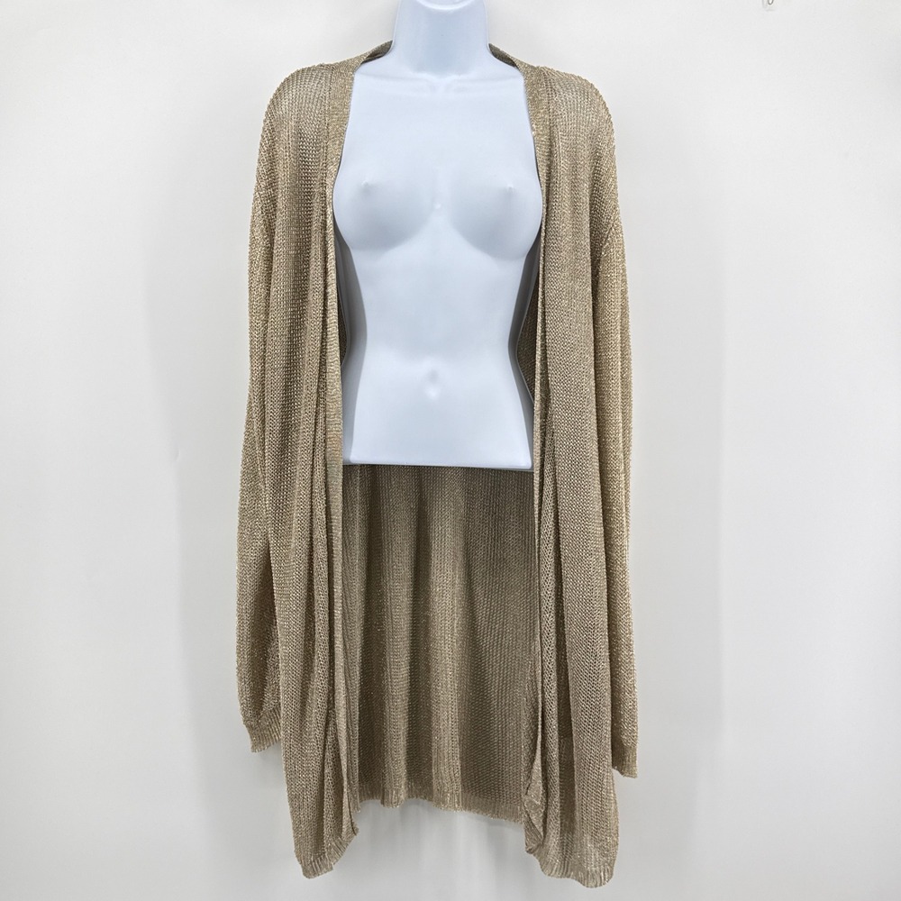 Lioness Metallic Gold Shimmer Open Knit Duster Cardigan Robe Large Festival EUC
